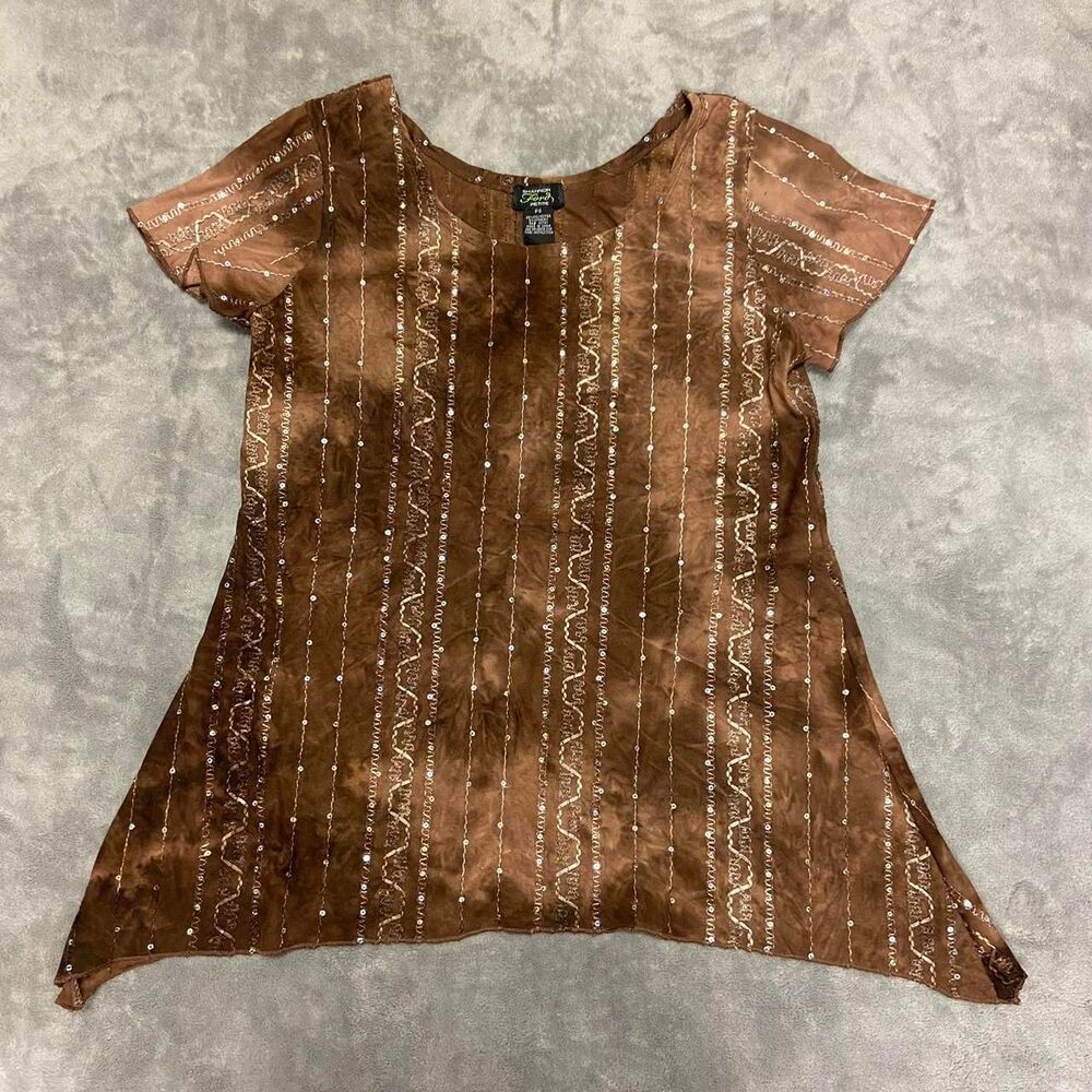 Shannon Ford Petite Brown Beaded Shirt
